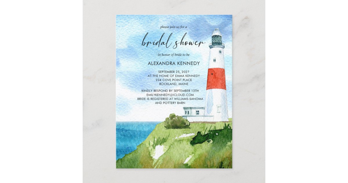 Beach Lighthouse Nautical Themed Bridal Shower Postcard | Zazzle