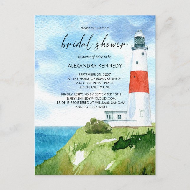 Beach Lighthouse Nautical Themed Bridal Shower  Postcard (Front)