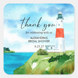 Beach Lighthouse Nautical Themed Bridal Shower Square Sticker