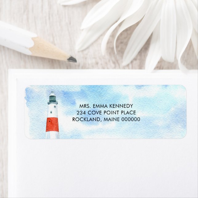 Beach Lighthouse Nautical Themed Return Address  Label (Insitu)