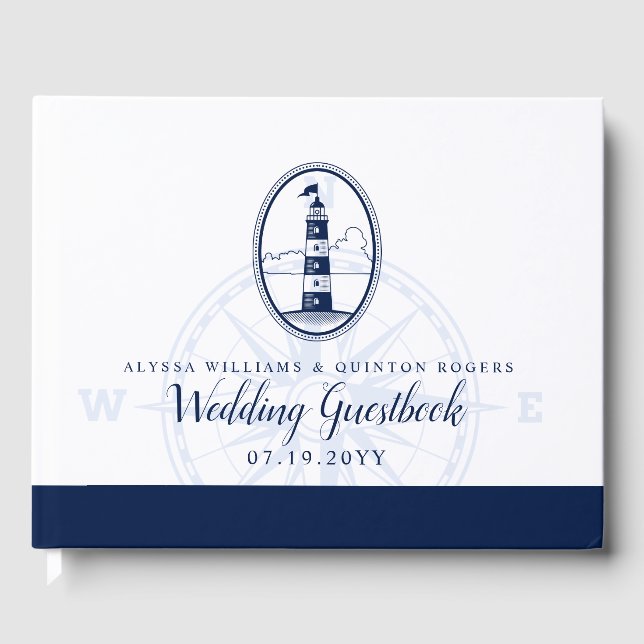 Beach Lighthouse | Nautical Themed Wedding Guest Book (Front)