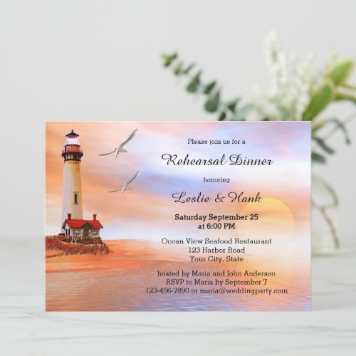 Beach Lighthouse Rehearsal Dinner Invitation