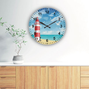 Beach Lighthouse Seagull Wall Clock