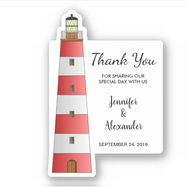 Beach Lighthouse Thank You wedding custom cut Sticker (Front)