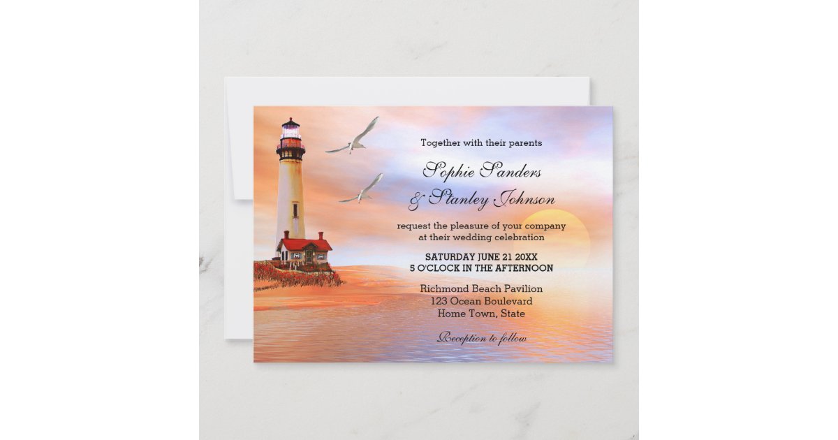 Beach Lighthouse Wedding Invitation | Zazzle