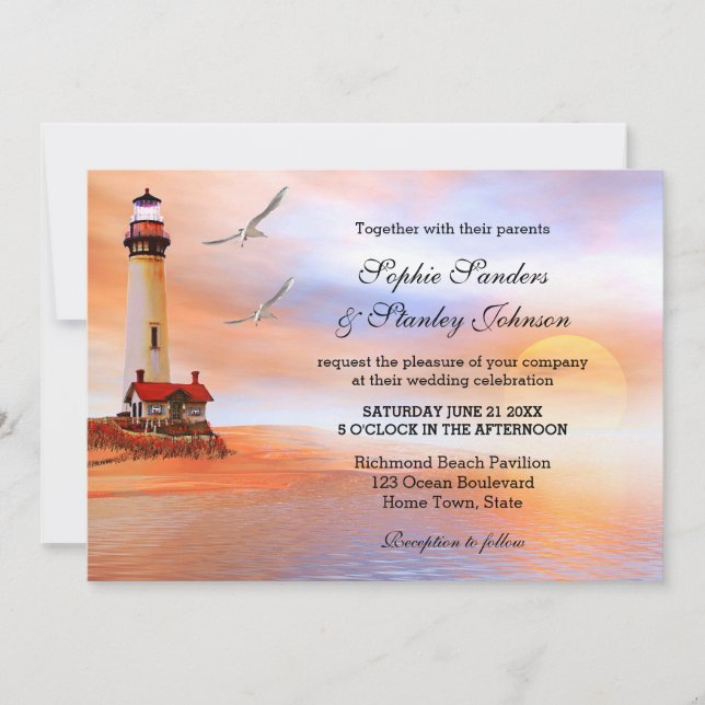 Beach Lighthouse Wedding Invitation (Front)