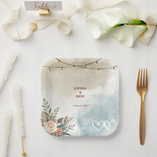 Beach Lighting Soft Theme Elegant Minimal Modren Paper Plates (Wedding)