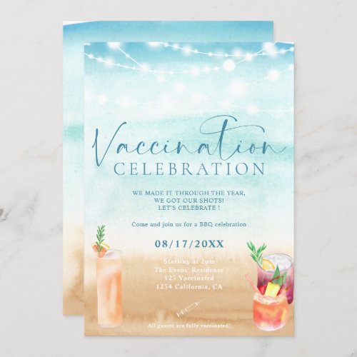 Beach lights cocktails Vaccination celebration Invitation