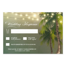 Beach Lights Palm Tree Tropical Wedding RSVP Cards