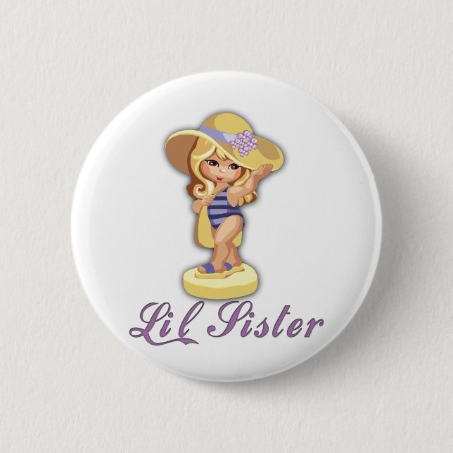 Beach Little Sister Pinback Button (Front)