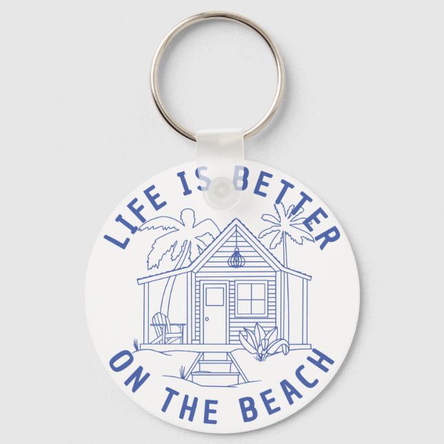 Beach living Coxy cabin Palms line drawing design Keychain (Front)