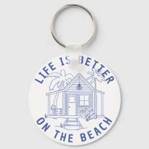 Beach living Cozy cabin Palms line drawing design Keychain