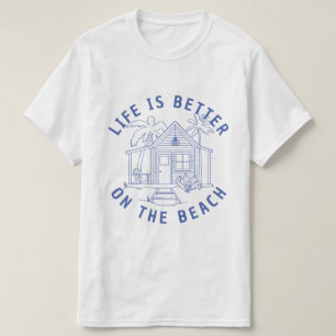 Beach living Cozy cabin Palms line drawing design T-Shirt