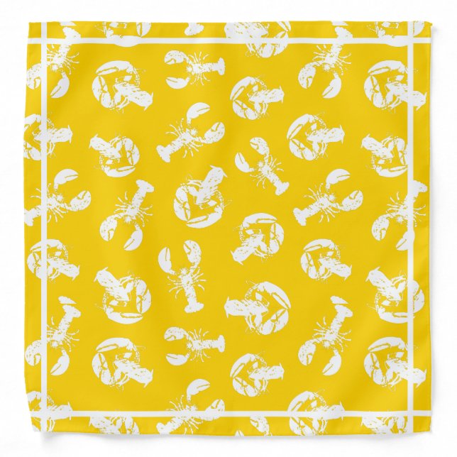 Beach Lobster Yellow White Patterned Bandana (Front)