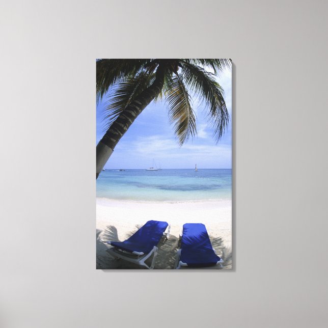 Beach, Lounge Chair, Palm tree, Horizon Over Canvas Print (Front)