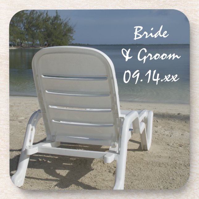 Beach Lounge Chair Wedding Beverage Coaster (Front)