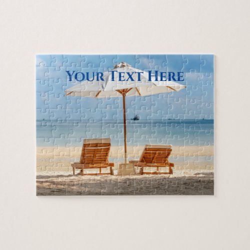 Beach Lounge Chairs with Umbrella Jigsaw Puzzle