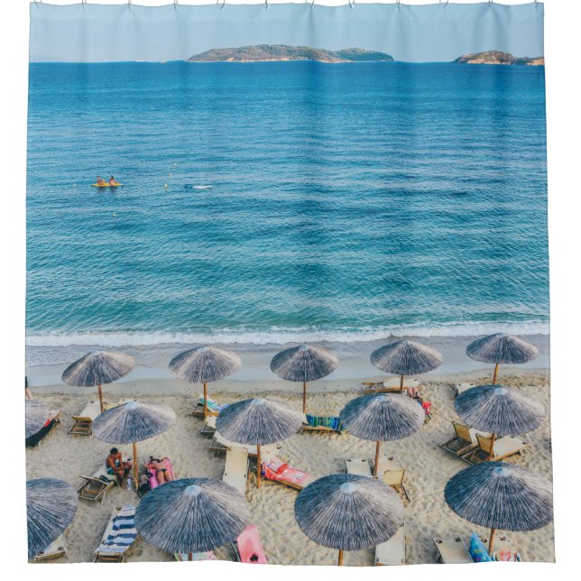 Beach lounge on seashore facing the sea shower curtain (Front)