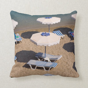Beach Lounge Rhodes, Dodecanese Islands, Greece Throw Pillow