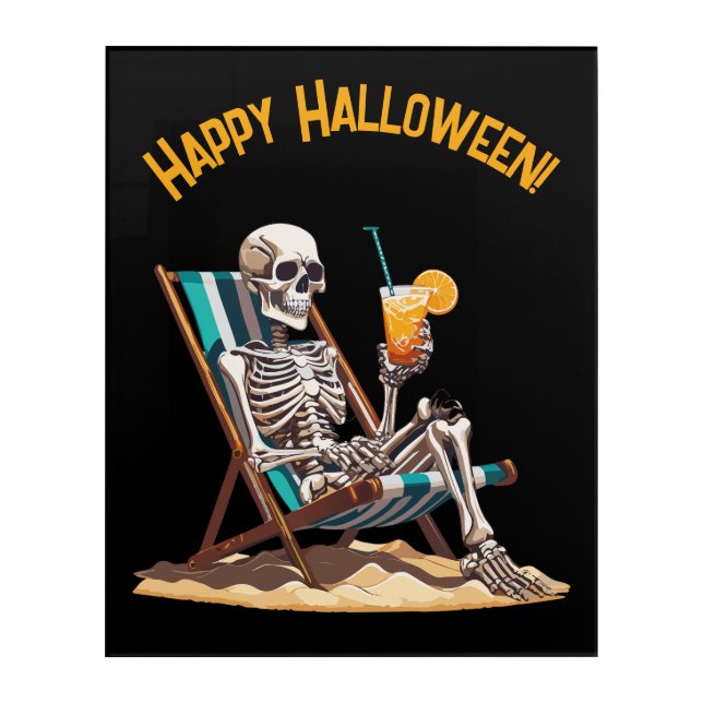 Beach Lounging Skeleton Halloween Acrylic Print (Front)