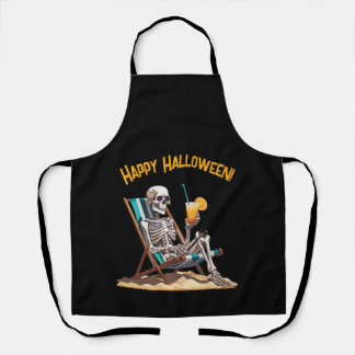 Beach Lounging Skeleton Halloween Apron