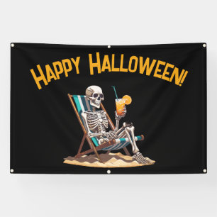 Beach Lounging Skeleton Halloween Banner