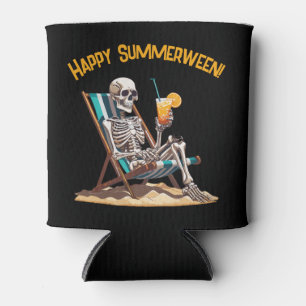 Beach Lounging Skeleton Halloween Can Cooler