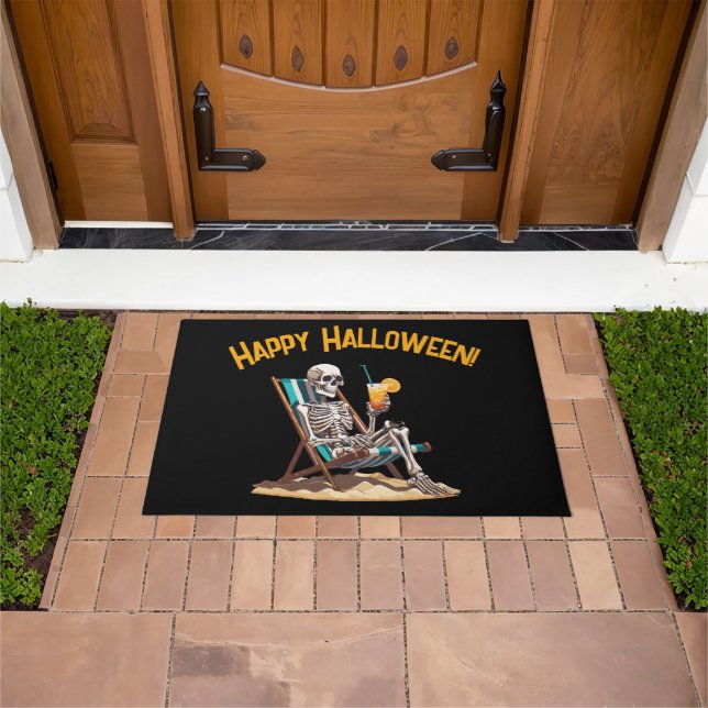 Beach Lounging Skeleton Halloween Doormat (Outdoor)