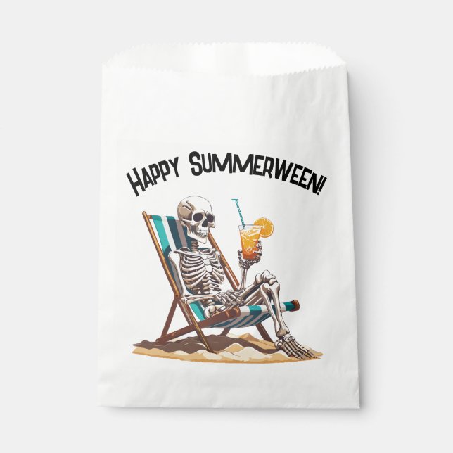 Beach Lounging Skeleton Halloween Favor Bag (Front)