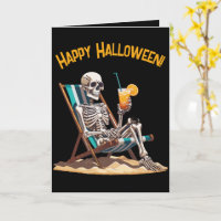 Beach Lounging Skeleton Halloween Greeting Card