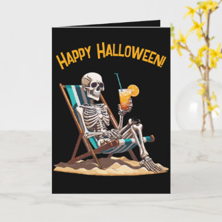 Beach Lounging Skeleton Halloween Greeting Card