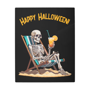 Beach Lounging Skeleton Halloween Metal Print