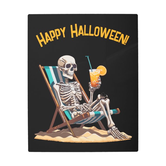 Beach Lounging Skeleton Halloween Metal Print (Front)