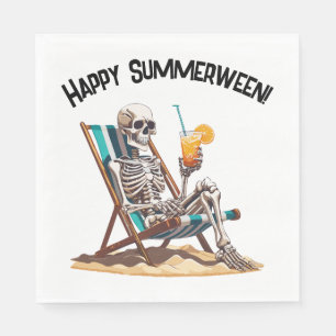 Beach Lounging Skeleton Halloween Napkins