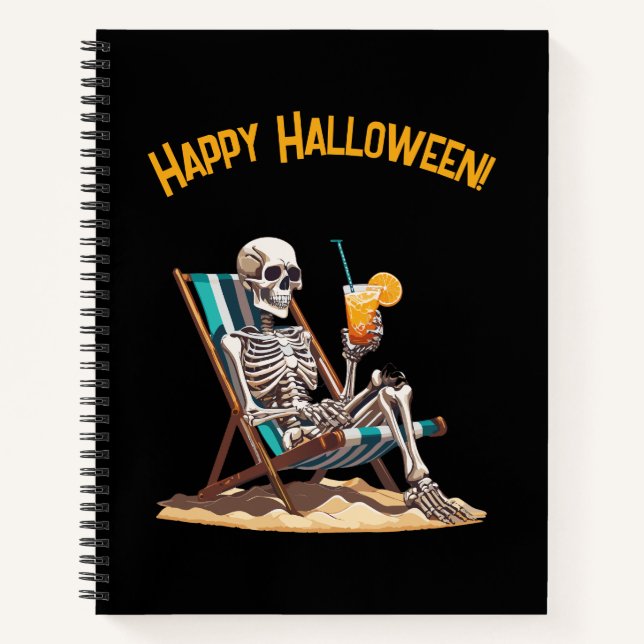 Beach Lounging Skeleton Halloween Notebook (Front)