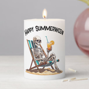 Beach Lounging Skeleton Halloween Pillar Candle