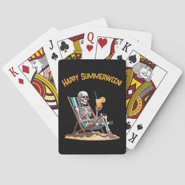 Beach Lounging Skeleton Halloween Poker Cards (Back)