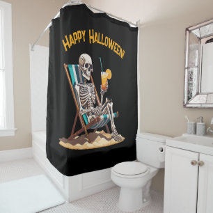 Beach Lounging Skeleton Halloween Shower Curtain