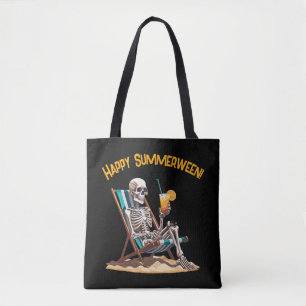 Beach Lounging Skeleton Halloween Tote Bag