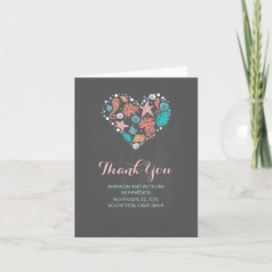 beach love heart romantic wedding thank you card