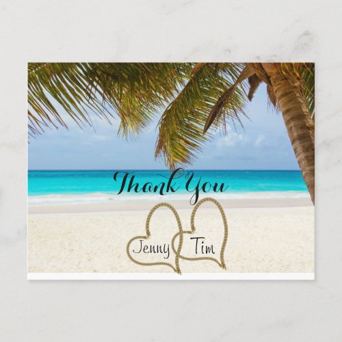 beach love hearts bridal palm thank you postcard