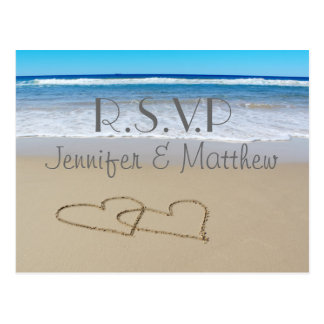 Beach Love Hearts wedding "rsvp" postcard
