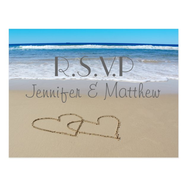 Beach Love Hearts Wedding "rsvp" Postcard