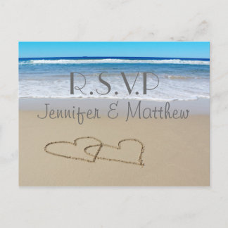 Beach Love Hearts wedding "rsvp" postcard