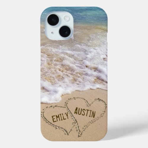 Beach Love Hearts With Names iPhone 15 Case