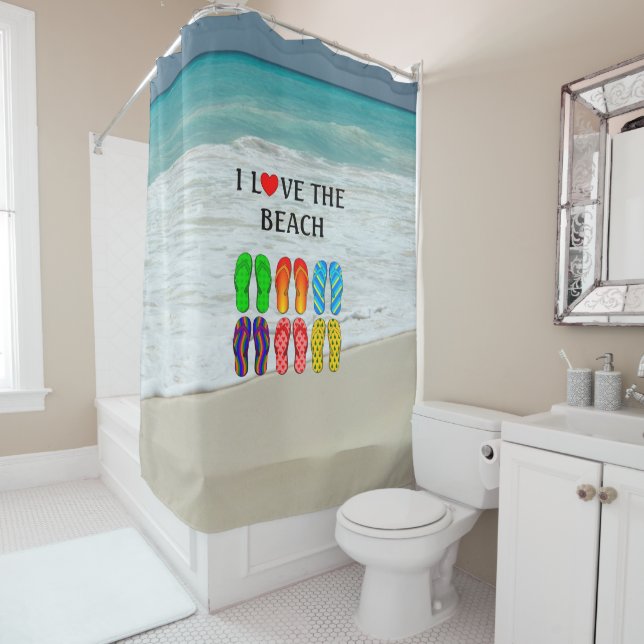 Beach Love, popular beach design with flip-flops, Shower Curtain (In Situ)