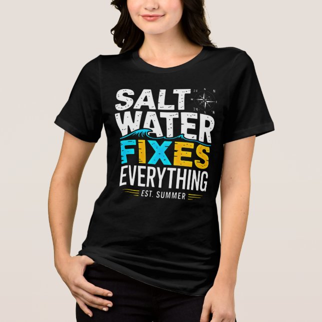 Beach Lover Apparel: Saltwater Fixes Everything  Tri-Blend Shirt (Front)