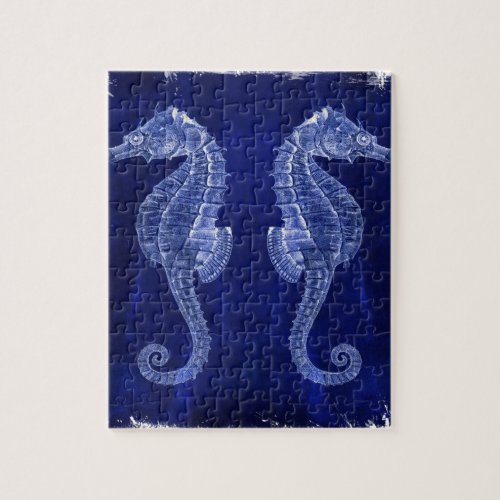 beach lover coastal ocean blue seahorses jigsaw puzzle