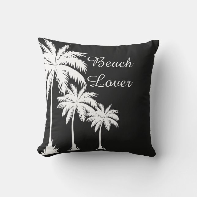 Beach Lover Palm Tree Silhouette Outdoor Pillow (Front)