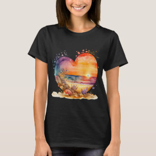 Beach Lover Watercolor Sunset Sea shells Gift T-Shirt